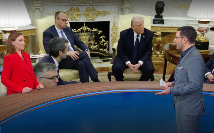 Interview zum Krieg gegen Iran Screenshot einer Interview-Szene aus den Nachrichten zum Krieg gegen den Iran.